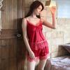 Women's Satin Pajamas Set Lace Cami Top And Shorts Two Piece Sleepwear with Built-in Bra Sexy Camisole Lounge Set