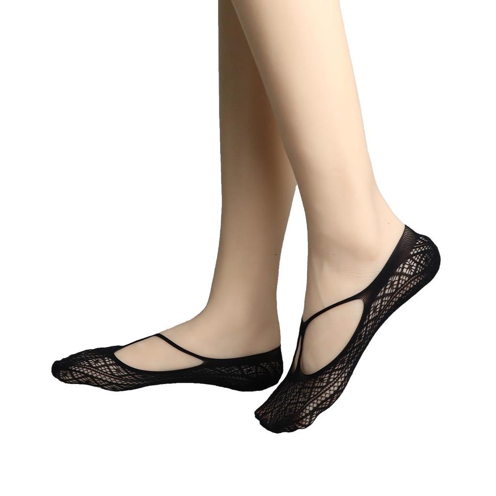 Antibacterial Non-Slip Black Mesh Boat Socks for Women