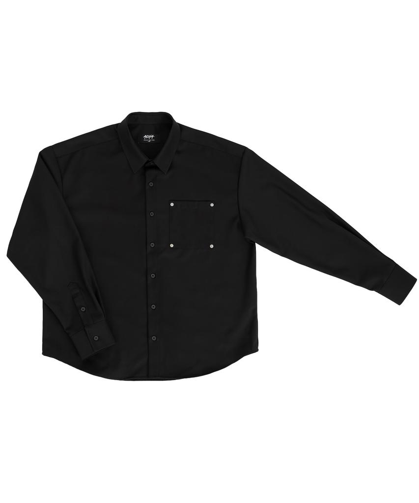 ACHA Semi Crop Rivet Bolo Tie Shirt _ Black