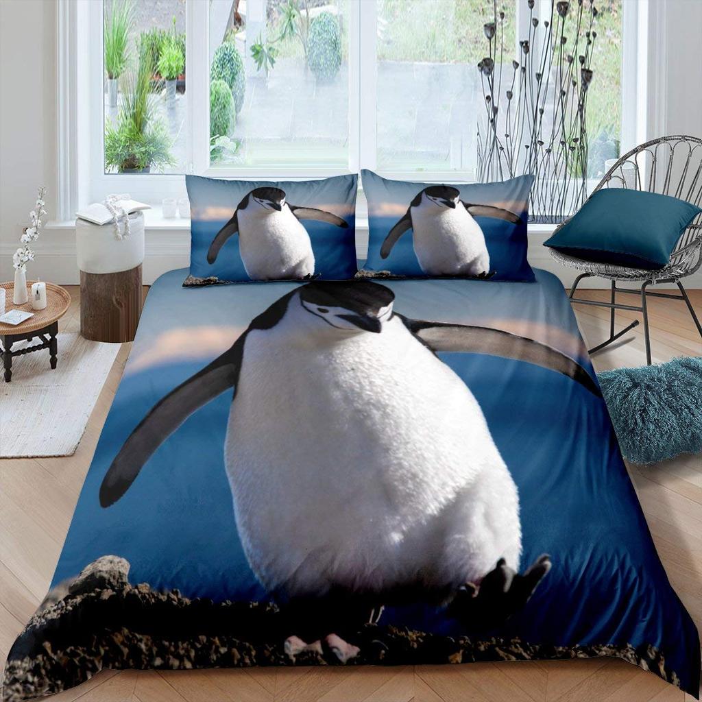 Cute Penguin Comforter Cover King Full Cartoon Animal Duvet Cover Watercolor Painting Bedding Set Antarctic Wildlife Quilt Cover