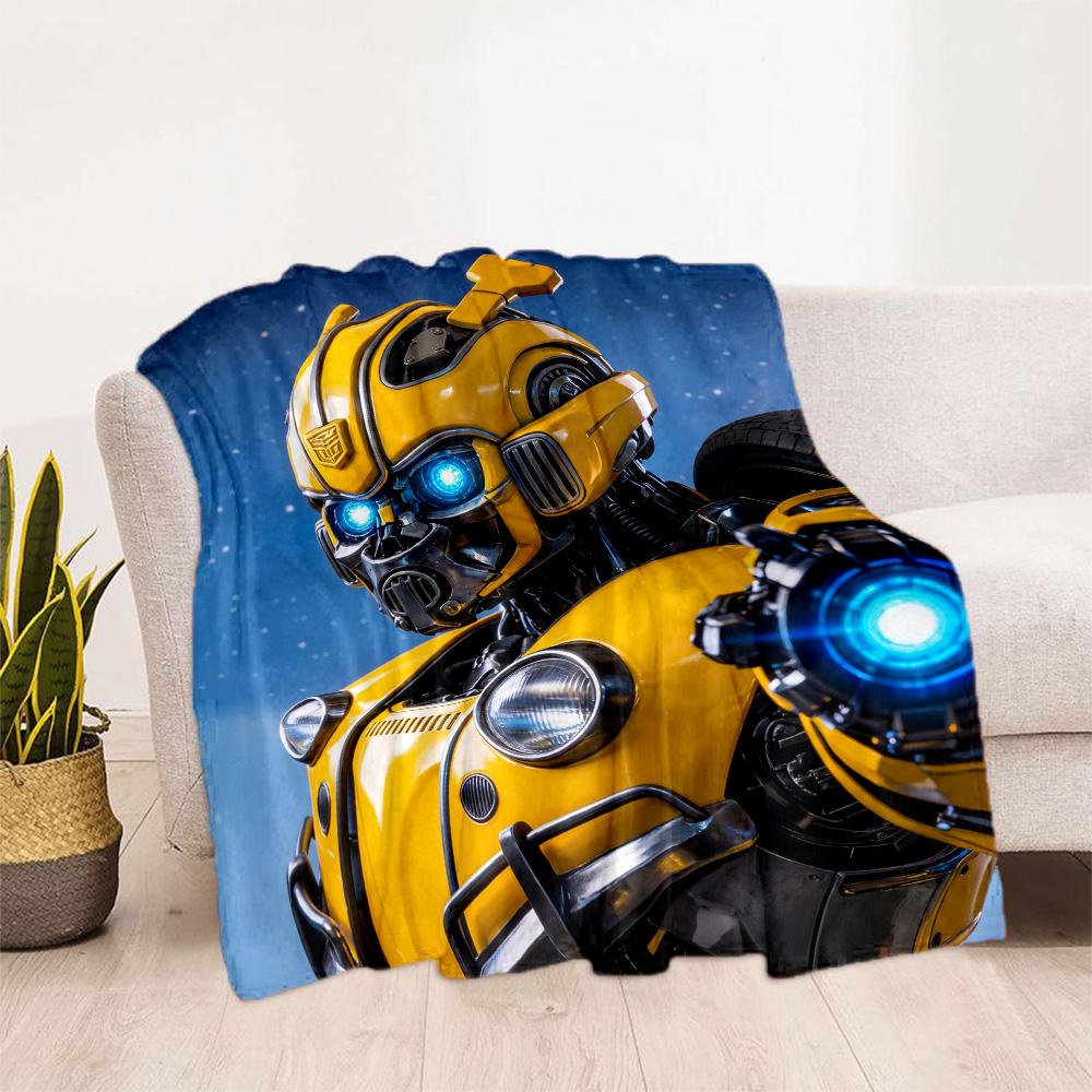 Yellow Robotic Hero Blanket Comfortable Suitable for Sofa Picnics Bed for All Seasons Stylish Decor Perfect Gift for Relatives and Friends