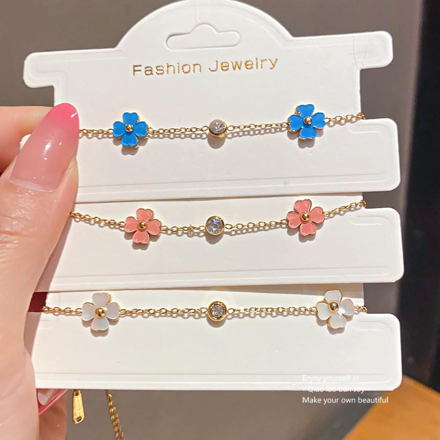 No Brand Hand Jewelry Stainless Steel Zircon Flower Cuff For Women Gift