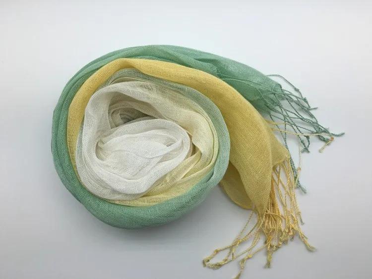 100% Leinen Farbverlauf Damen Frühling Schal Echarpe Muslimischer Hijab Foulard Schals Krawatte gefärbte Schals Damen/Herren Sjaal Schals für Damen