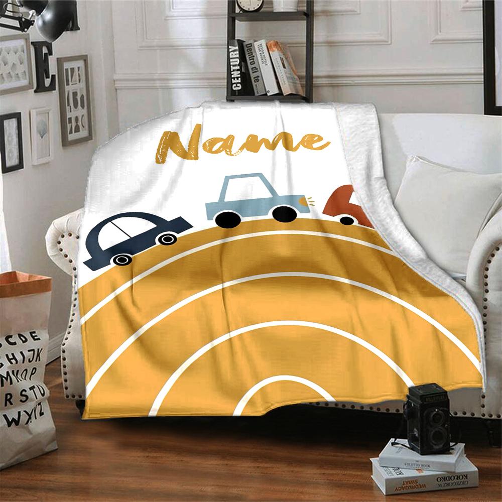 Custom Name Cute Cars Theme Printed Blanket - Perfect for Couch, Bed, Travel & Outdoor Use | Machine Washable, Cozy & Durable.