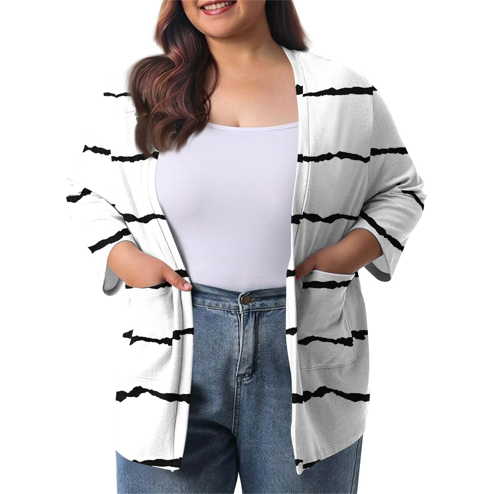 

Женский осенне-зимний модный повседневный однотонный кардиган-жакет длиной до середины бедра с рукавом 3/4 XL белый