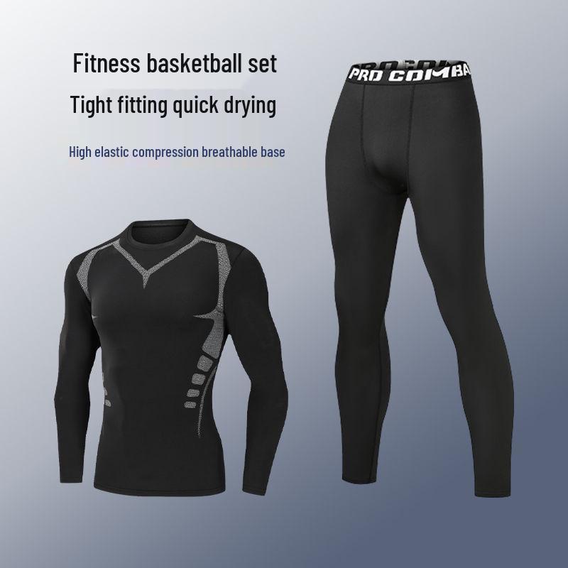 Pánské rychleschnoucí sportovní oblečení z ledového hedvábí s těsným střihem: Set s krátkým rukávem a pětibodovými kalhotami na letní fitness a běh