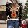 Women's Casual Pullover U-neck Zipper Printed Sweater Christmas Long Sleeve T-shirt