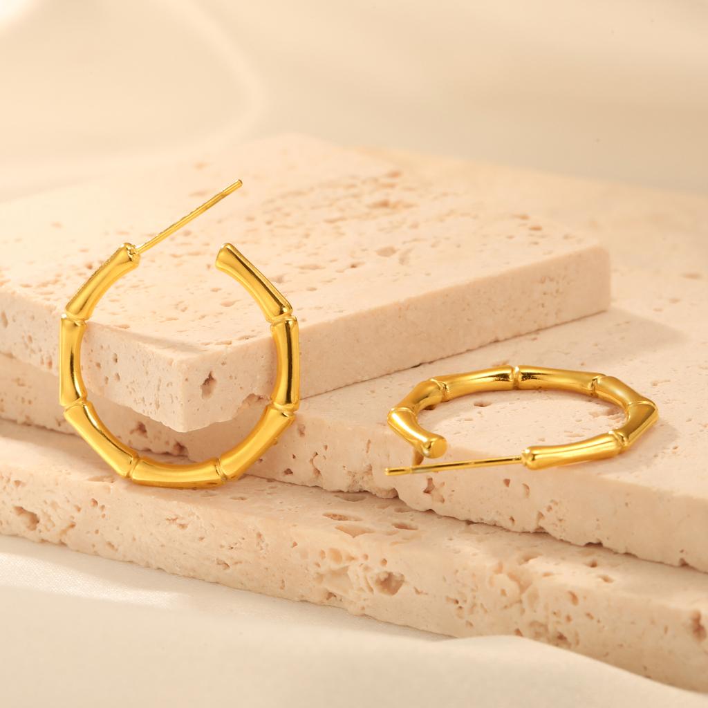 Cazador Stainless Steel Bamboo Joint Hoop Earrings for Women Trendy Round Drop Earrings Jewelry 2026 Valentine Gift New