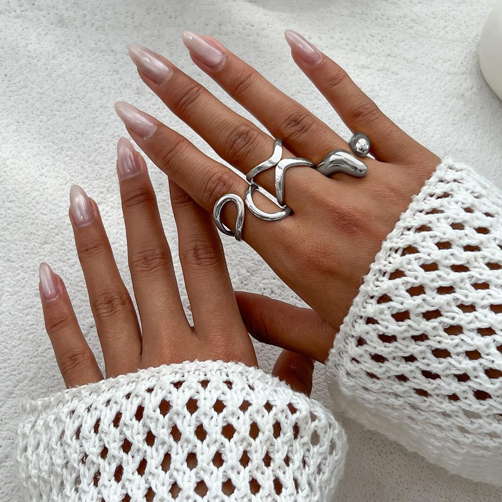 Minimalist Ins Water Drop Open Ring Design Glossy Surface Hugging Joint Ring for Women