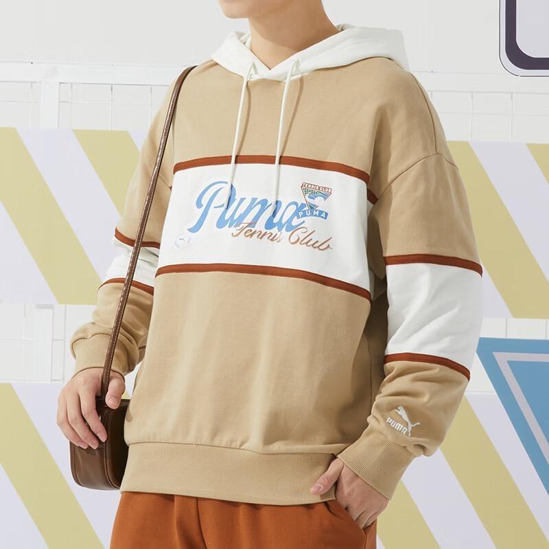 Puma Color Block Letter Print Casual Hooded Long Sleeve Sweatshirt Unisex Sweatshirt Khaki 625800-83
