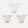 CINOON 3Pcs/Lot Women's Satin Sexy Briefs Lace‑Trim Mesh Spliced Panties Bow‑decor Solid‑Color Hollow‑out Bikini Briefs