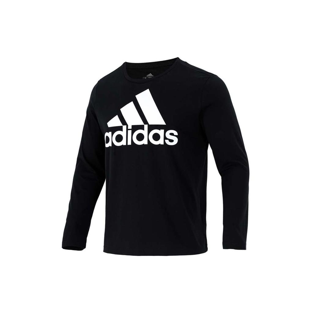 Adidas Large Logo Print Loose Long Sleeve Sport T-Shirt Men Tops Black GV5274