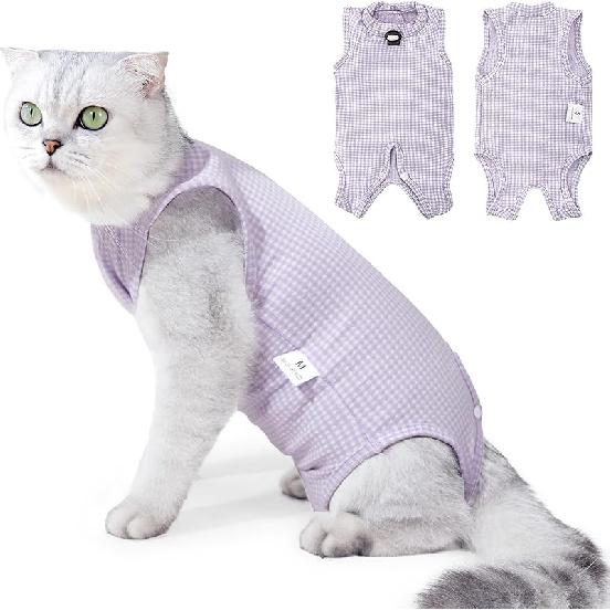 Coppthinktu Восстановительный костюм для кошек, комбинезон для кошек после операции, дышащий восстановительный костюм для кошек после стерилизации, для abdominalной раны, мягкий хирургический для кошек Small фиолетовый