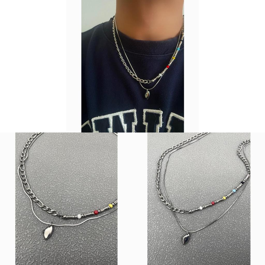 Geometric Pendant Necklace For Men Women Titanium Steel Double Layer Chain Jewelry