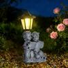 JYL/050,Resin Reading Boy and Girl Solar Outdoor Light Statue for Garden Landscape Figurine Decor