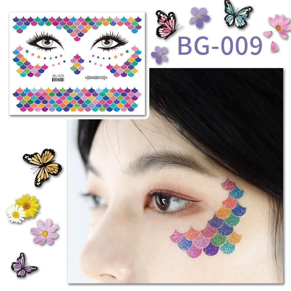 Tattoo Stickers Women's Temporary Tattoo Sticker Strawberry Flower Butterfly Waterproof Face Sticker Forehead Eye Music Festival Face Stickers