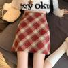 Korean Style Retro Plaid High-Waist Wool A-Line Skirt for Women - 2024 Autumn/Winter Collection