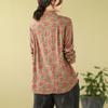 1116 Frühherbst neue literarische und Retro-Druck Baumwoll-Leinen Langarmshirt Damen Herbst locker Mutter-Shirt