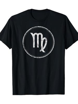 Men's Virgo Constellation T-shirt Casual Short-sleeved Round Neck T-shirt with Worn White Print Machine-washed Suitable
