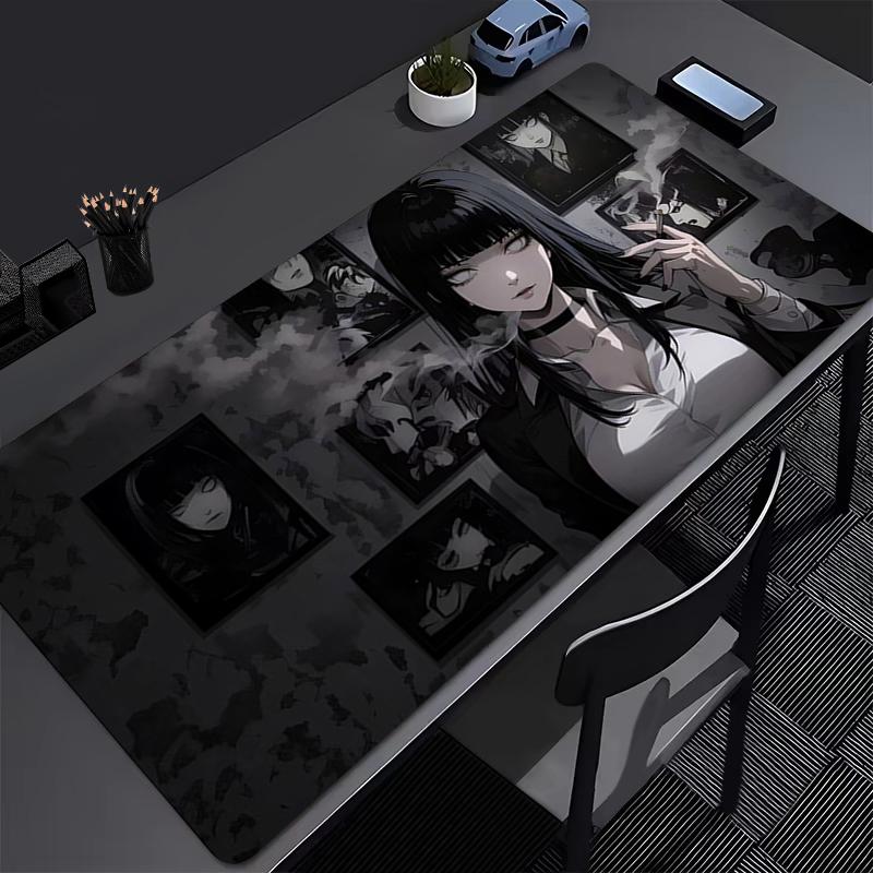 Tappetino Mouse Anime Ragazza Scura Accessori da Gioco Mousepad per Laptop Tappetino Mouse Antiscivolo Esteso Tastiera Gamer Tappetino da Scrivania Bianco e Nero