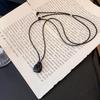 Korean Brushed Pendant Necklace: Women's Long, Versatile Black Cord Sweater Chain