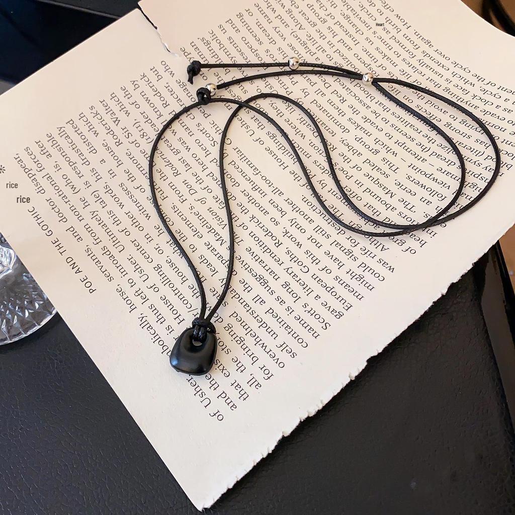 Korean Brushed Pendant Necklace: Women's Long, Versatile Black Cord Sweater Chain
