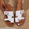 European and American Large Size Belt Buckle Slippers Women's Summer Wear One Word Roman Shoes Beach Cool Slippers Casual Shoes