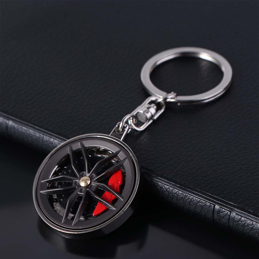 Rotatable Wheel Hub&Brake Keychain 3D Car Accessories Keychain Wheel Hub Key Chain  Car Enthusiast