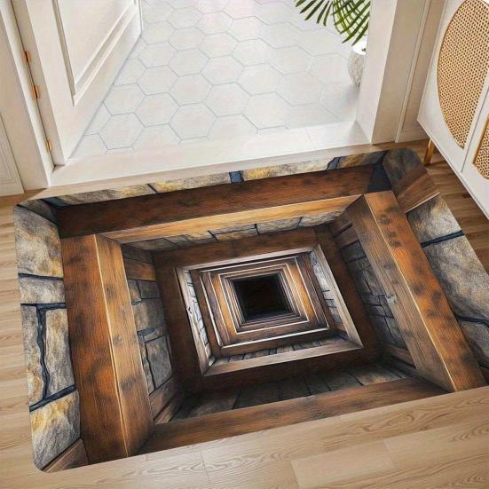 3D Hole Floor Rug Optical Illusion Floor Mat Realistic Bottomless Pit Doormat Non-Slip Bathroom Rug