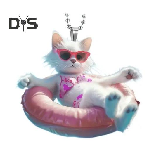 

Украшение на елку, мультяшный кот, подвеска со шнурком, легко подвешивается, декоративное акриловое зеркало заднего вида, подвесной аксессуар Cat