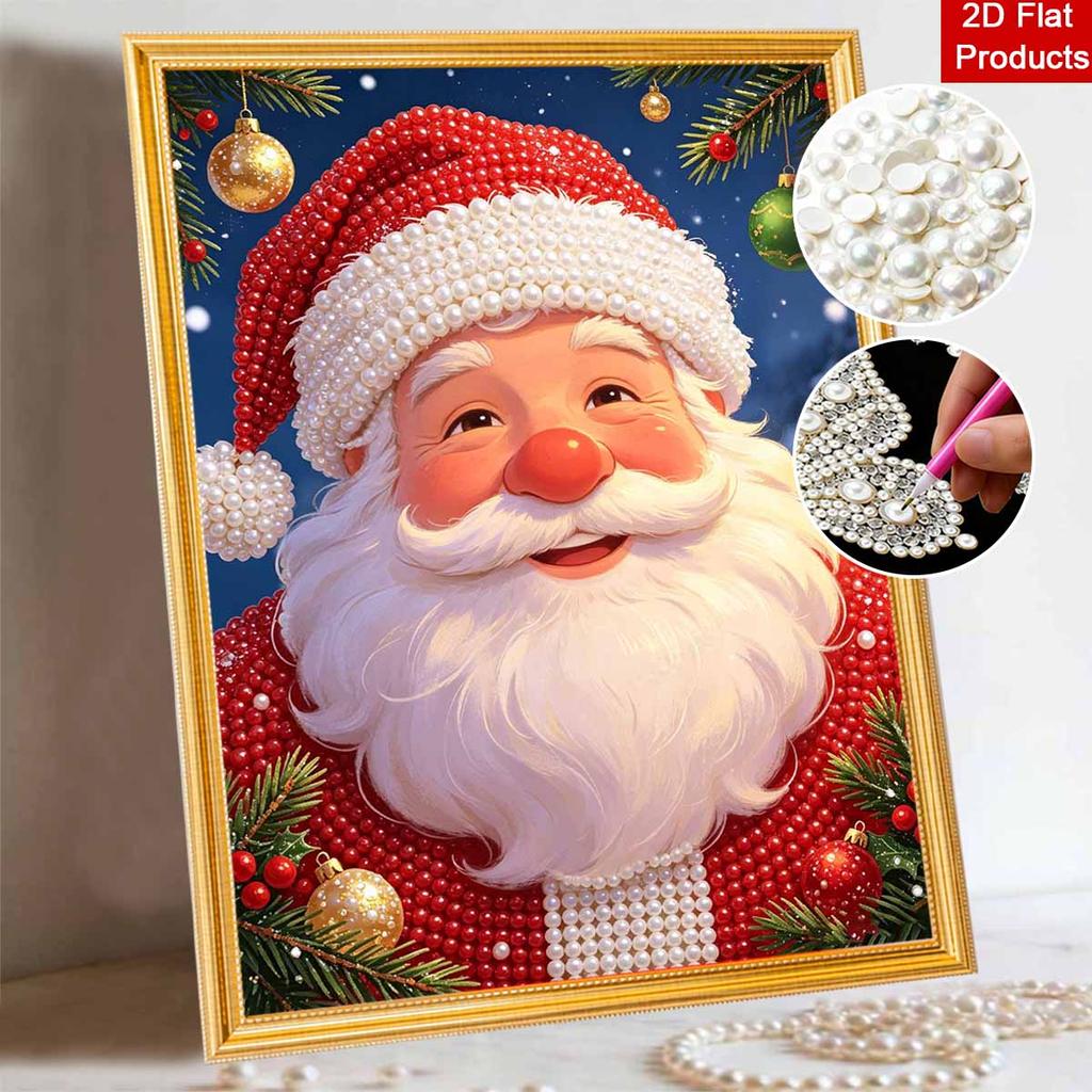 Frameless Pearl Bead Art Kit Santa Claus DIY Shiny Canvas Painting Creative Gift for Craft Lovers Home Wall Decor