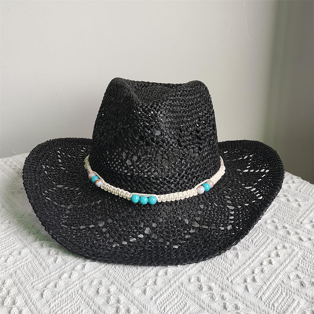 Summer Men's Women's Vintage Western Cowboy Hat Handmade Straw Weaving Beach Sun Hat Gentleman Lady Cowgirl Jazz Hat Bohemian