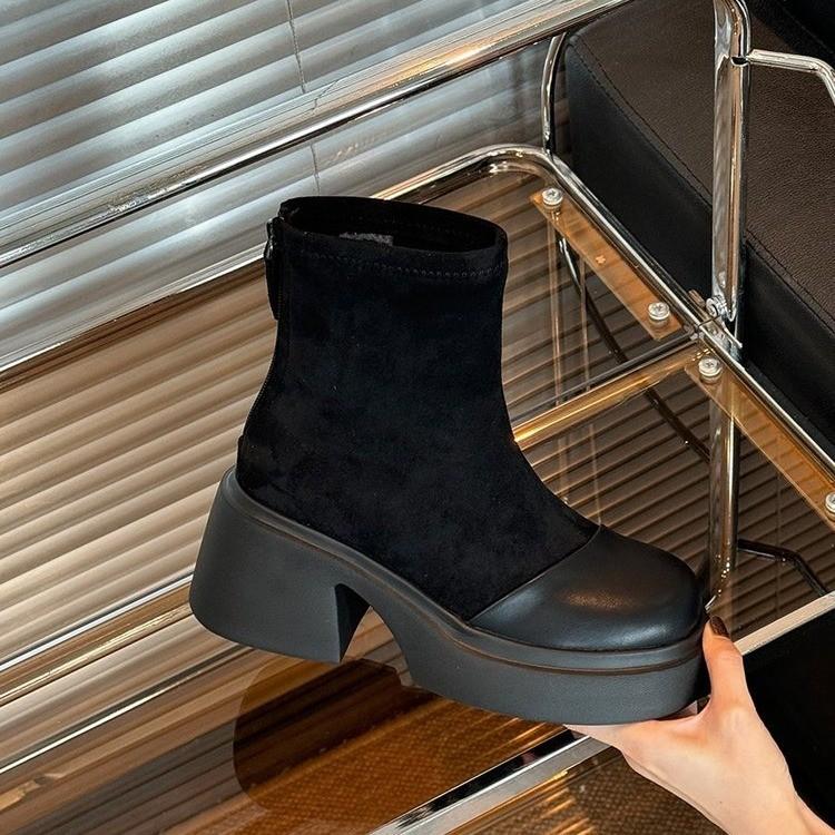 High-end small short boots women's new autumn and winter muffin thick-soled high-heeled thin retro boots Martin boots