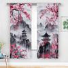 Chinese Ink Painting Sakura Curtains Top Bedroom Living Room Light Blocking Set Of 2 Made Polyester With Rod Pocket Great Decor