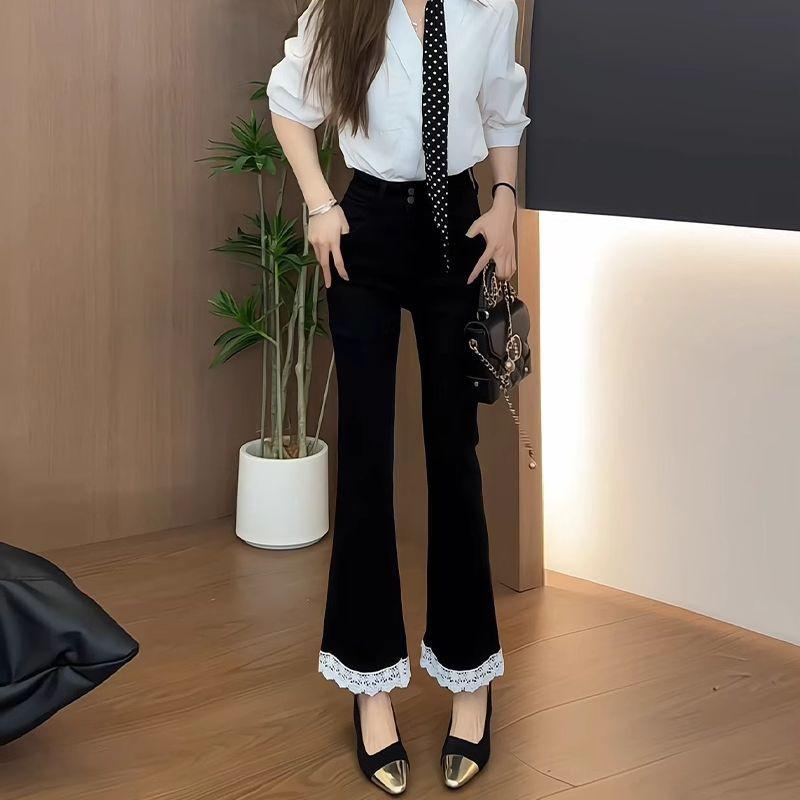 Fashionable Lace Flared Jeans for Women, 2026 Summer Cropped Bell-bottom Pants