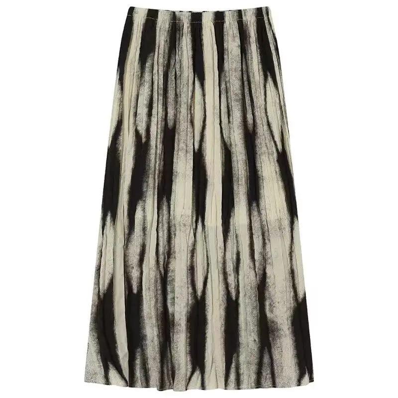 

Французский винтажный дизайн, юбка трапециевидной формы с принтом тай-дай, женская элегантная свободная длинная юбка 2000-х годов, лето 2024, повседневная корейская модная юбка, новая XXL чёрный