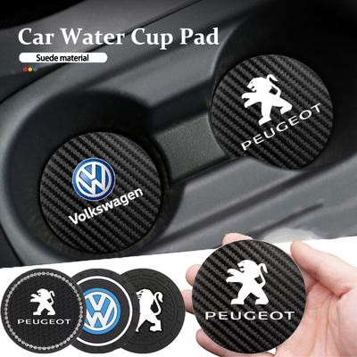 2Pcs Leather Coaster Anti-noise Water Cup Pad Cushion For Peugeot For VW GTI Polo Golf MK7 Passat B6 B8 Tiguan ID.3 Jetta T-ROC. E444