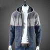 Men's Fall and Winter Hooded Sweater Patchwork Knitted Jacket Windproof Warm Knitted Jacket