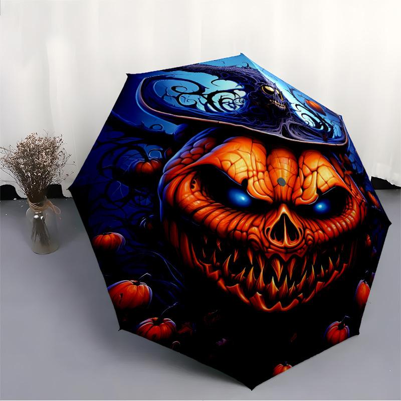 1pc Halloween Pumpkin Automatic Folding Umbrella, Lightweight Retractable Compact Travel Umbrella, 8-Rib Sturdy Frame032
