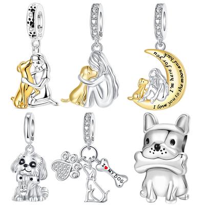 Copper Moon Girl Dog Charms Beads Fit Original Bracelet Making Gift For Woman Jewelry Diy Fashion Pendant