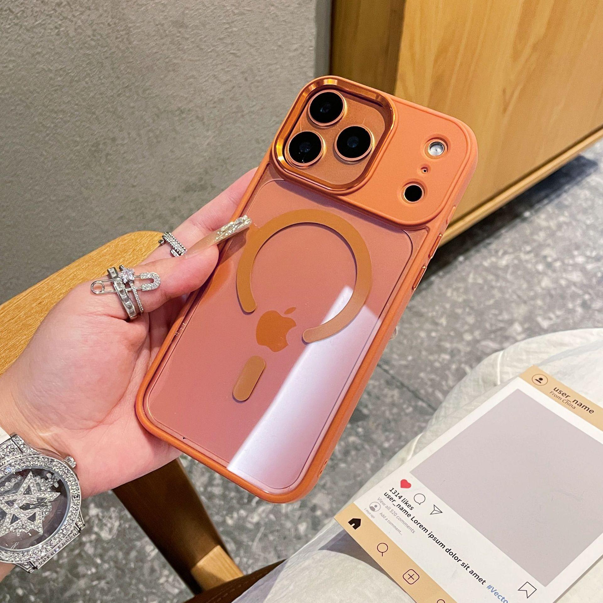 

Для Apple 17 Магнитный чехол для телефона Металлическая линза для iPhone16proMax Прозрачный с матовым покрытием Противоударный чехол For iPhone17Promax