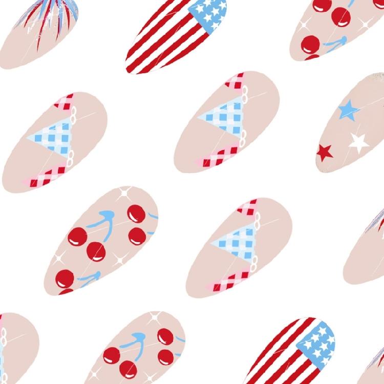 24 Pcs Medium Almond Press On Nail 4th of July False Nail Independence Day Acrylic Nail Flag Day Stick On Nail