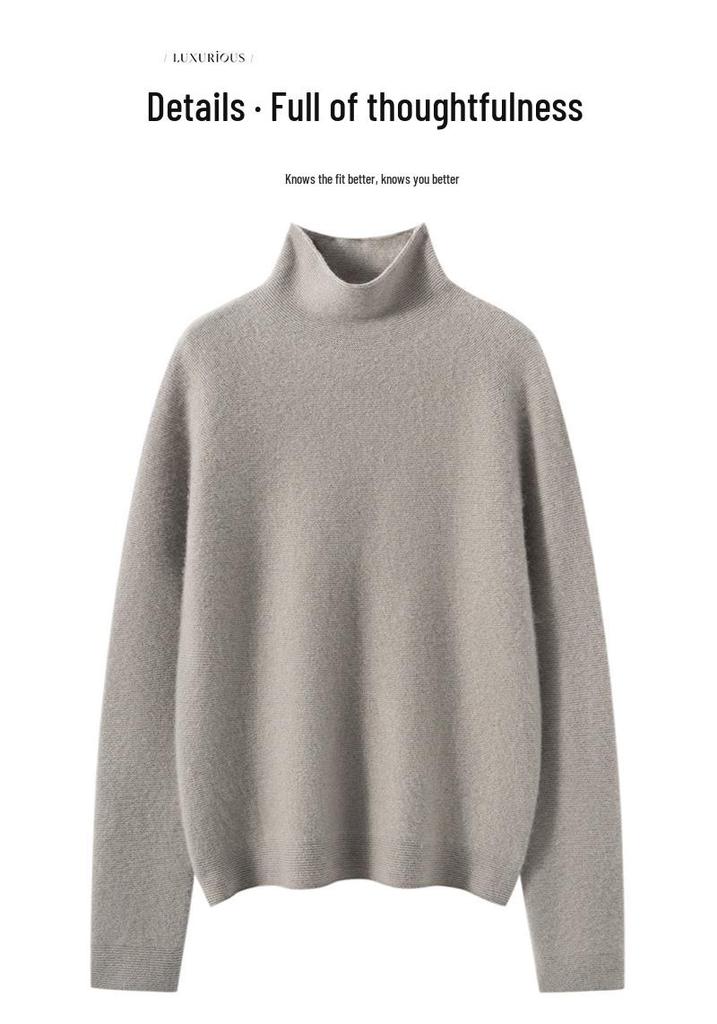 Women's Cashmere Half-High Neck Sweater - Warm Knitted Base Layer for Autumn & Winter