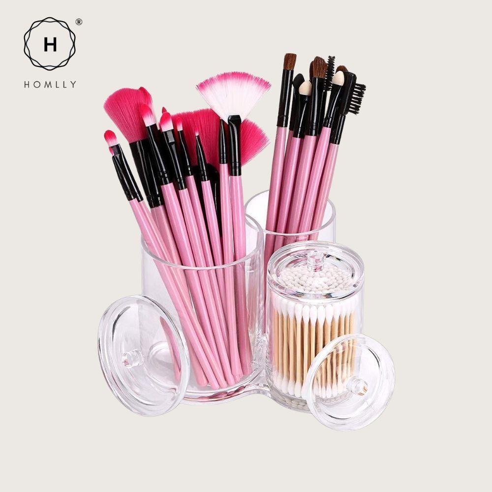 Homlly 3pc Acrylic Clear Cotton Ball and Swab Organizer
