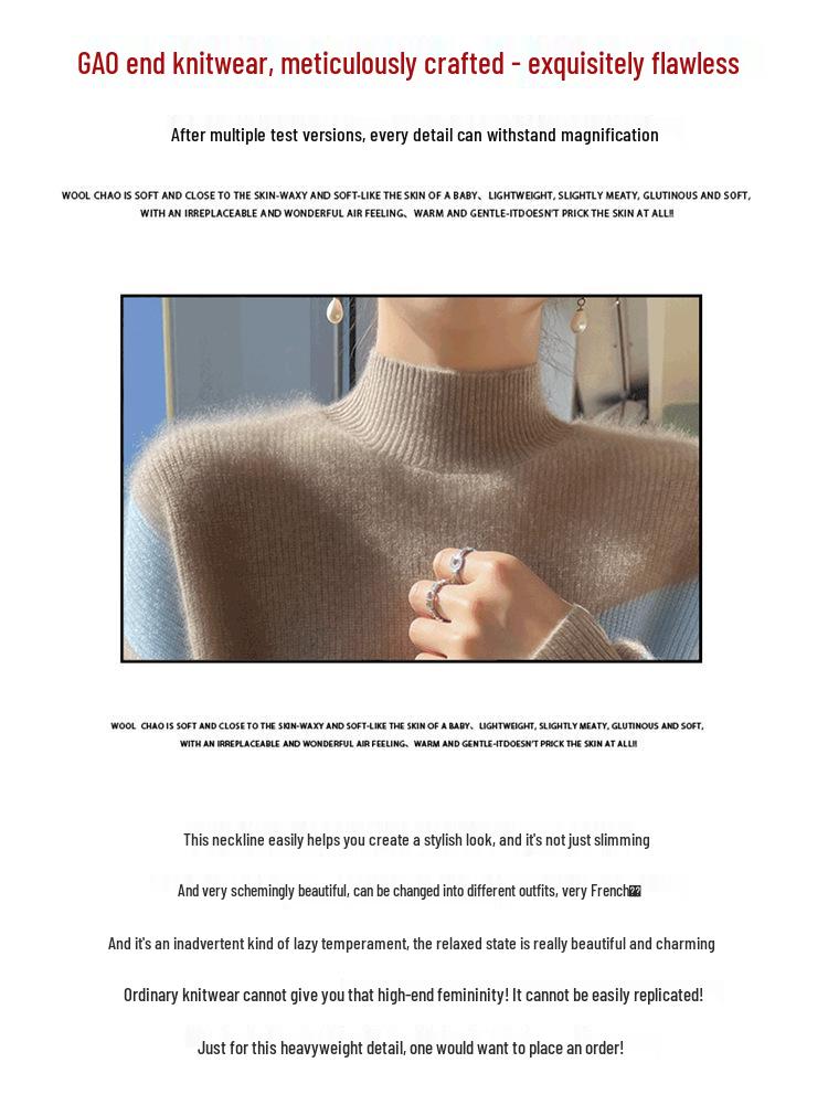 2025 Autumn/Winter Color Block Women's Half-High Collar Knit Sweater