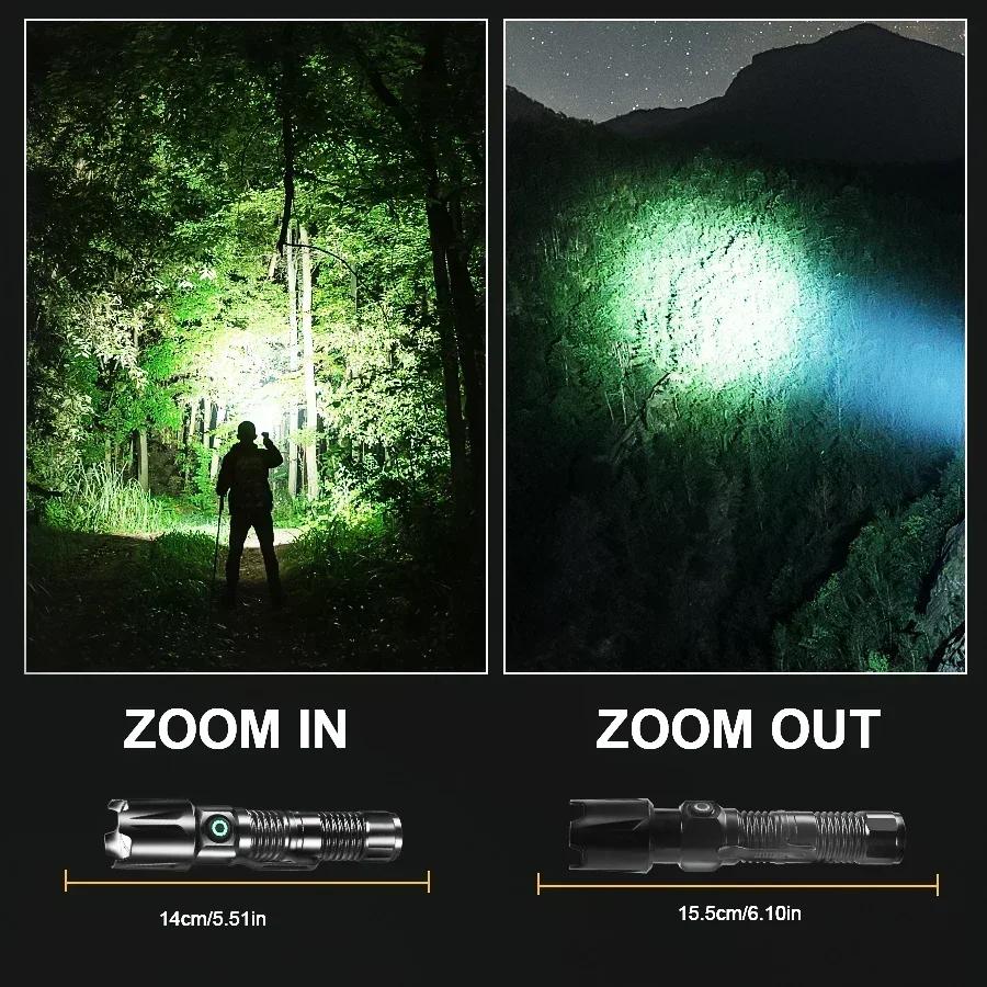 Powerful P50 LED Telescopic Zoom Flashlight USB Rechargeable Lantern Solar Charging Hat Clip Camping Hiking Emergency Torch