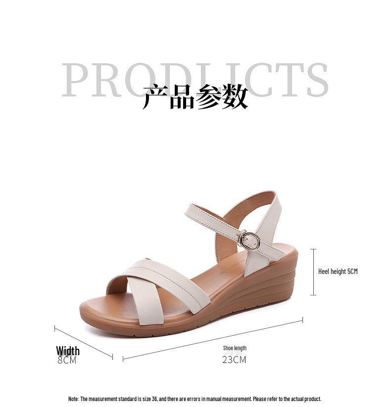 Red Dragonfly Women's 2024 Summer Genuine Leather Thick-Soled Flat Wedge Sandals