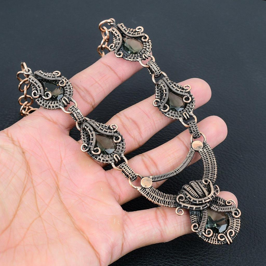AAA+Indicolite Tourmaline Gemstone Handmade Pure Copper Wire Wrap Jewelry Necklace For Love