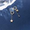 925 Sterling Silver Star Water Drop Asymmetric Hoop Earrings for Women Cubic Zircon Earrings Jewelry S-E1089