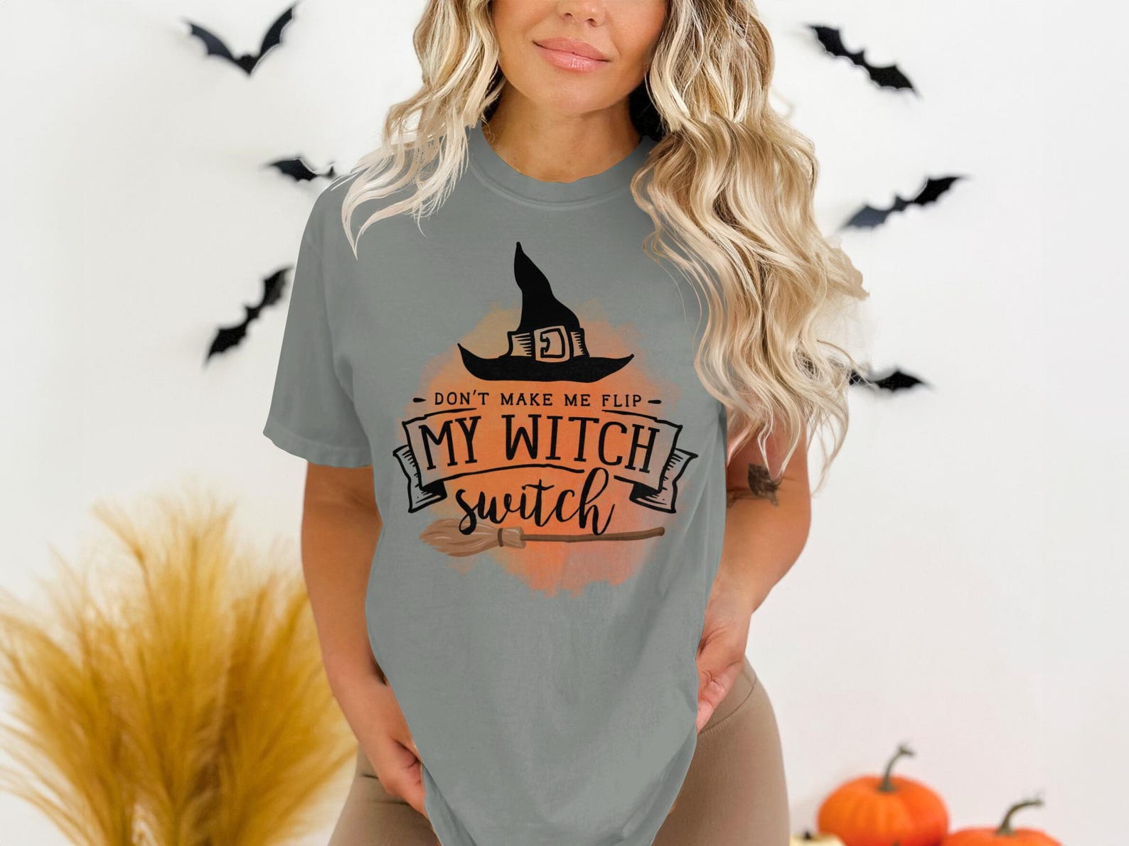 Don t Make Me Flip My Witch Switch T-Shirt, Funny Halloween top, Spooky Season Tee L